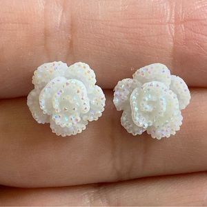 Delicate White Textured Rose Stud Earrings